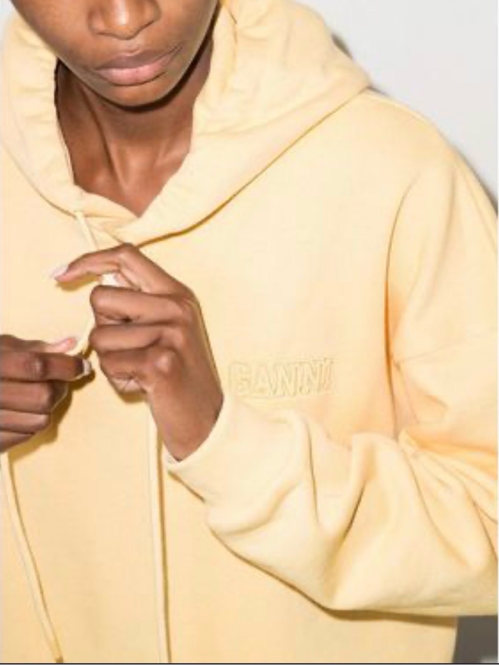 Ganni Logo embroidered oversized pullover pastel yellow hoodie size S/M